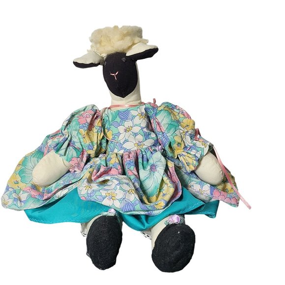 Cow Cloth Doll Floral Dress Stuffed Plush Country Farmhouse Style Decor - Picture 1 of 8